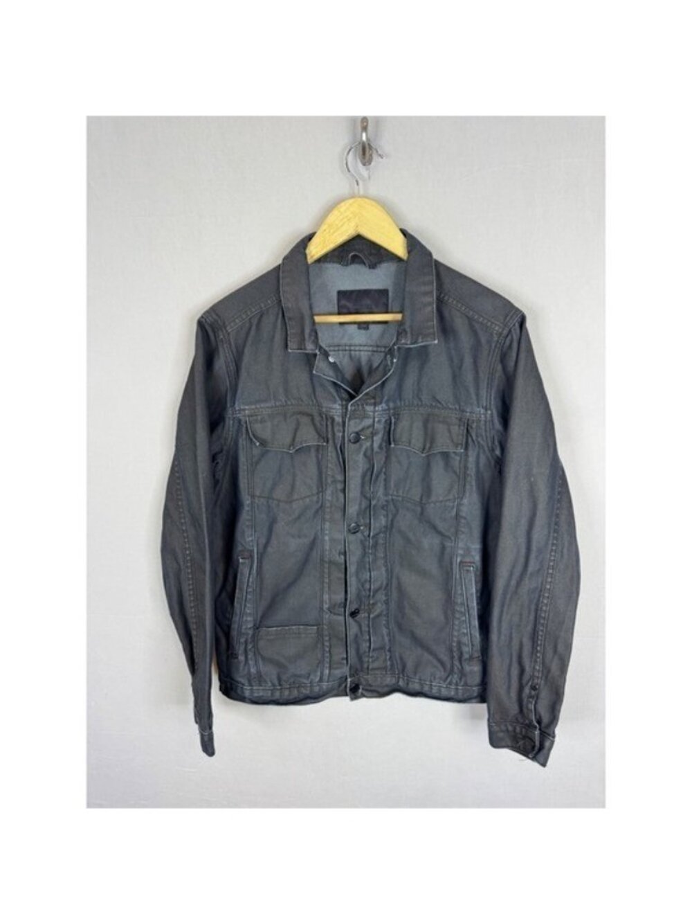 Comune Mens Black Coated Denim Trucker Jacket Large CM-010033 NW Cotton Coat